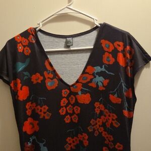 Black and Red Floral V-Neck Top